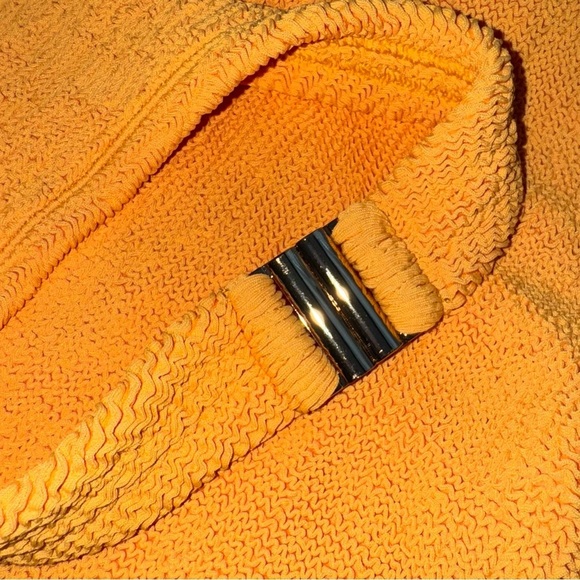 New Hunza G Dress Seersucker Mini Mango Sorbet Orange Yellow Halter Cute Polly - Picture 11 of 12